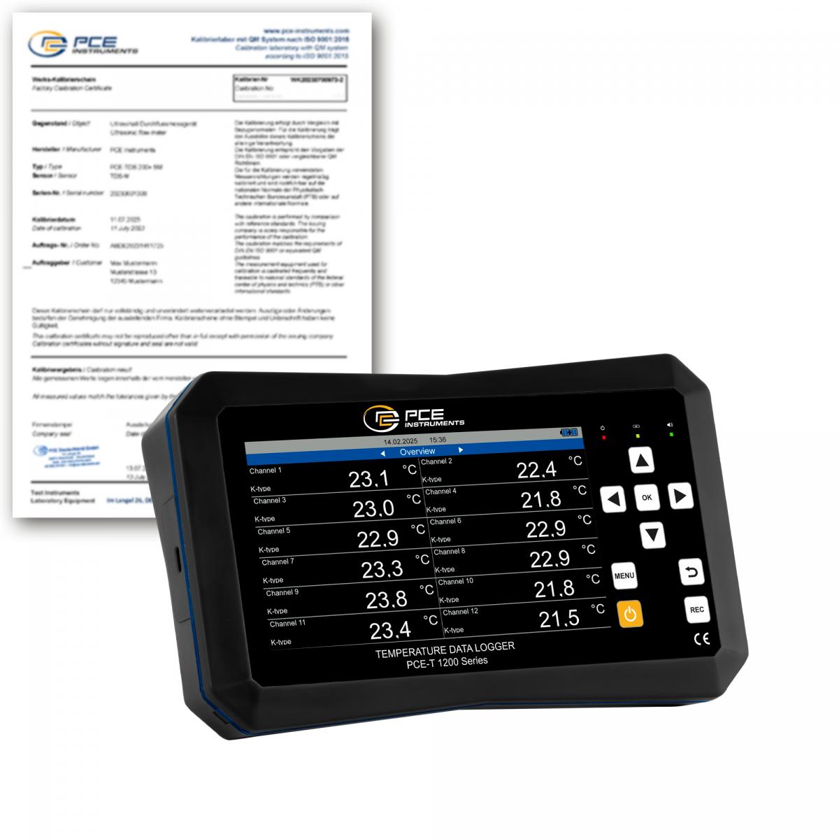 Digitalthermometer PCE-T 1220-ICA inkl. ISO-Kalibrierzertifikat