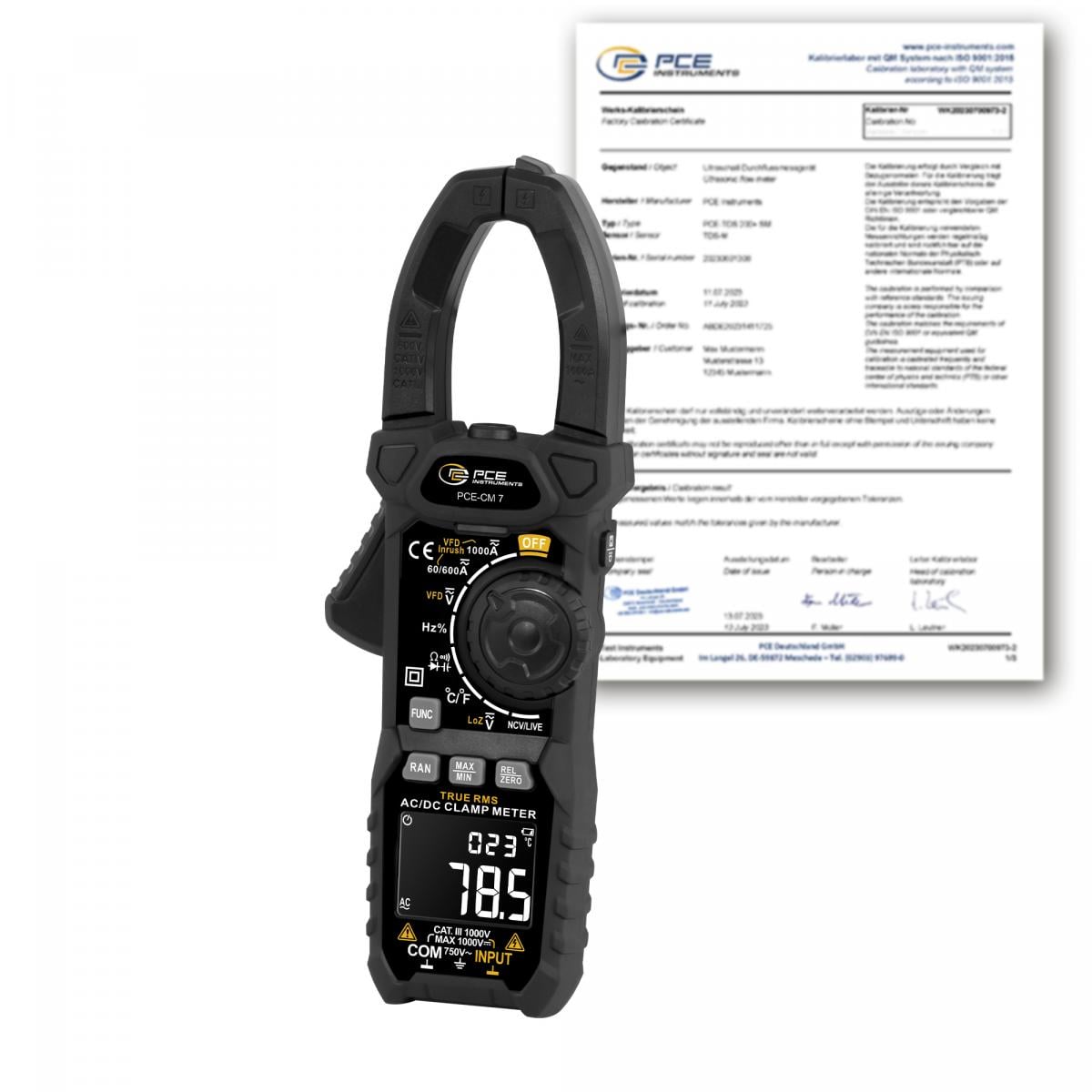 Spannungsmessgerät PCE-CM 7-ICA inkl. ISO-Kalibrierzertifikat