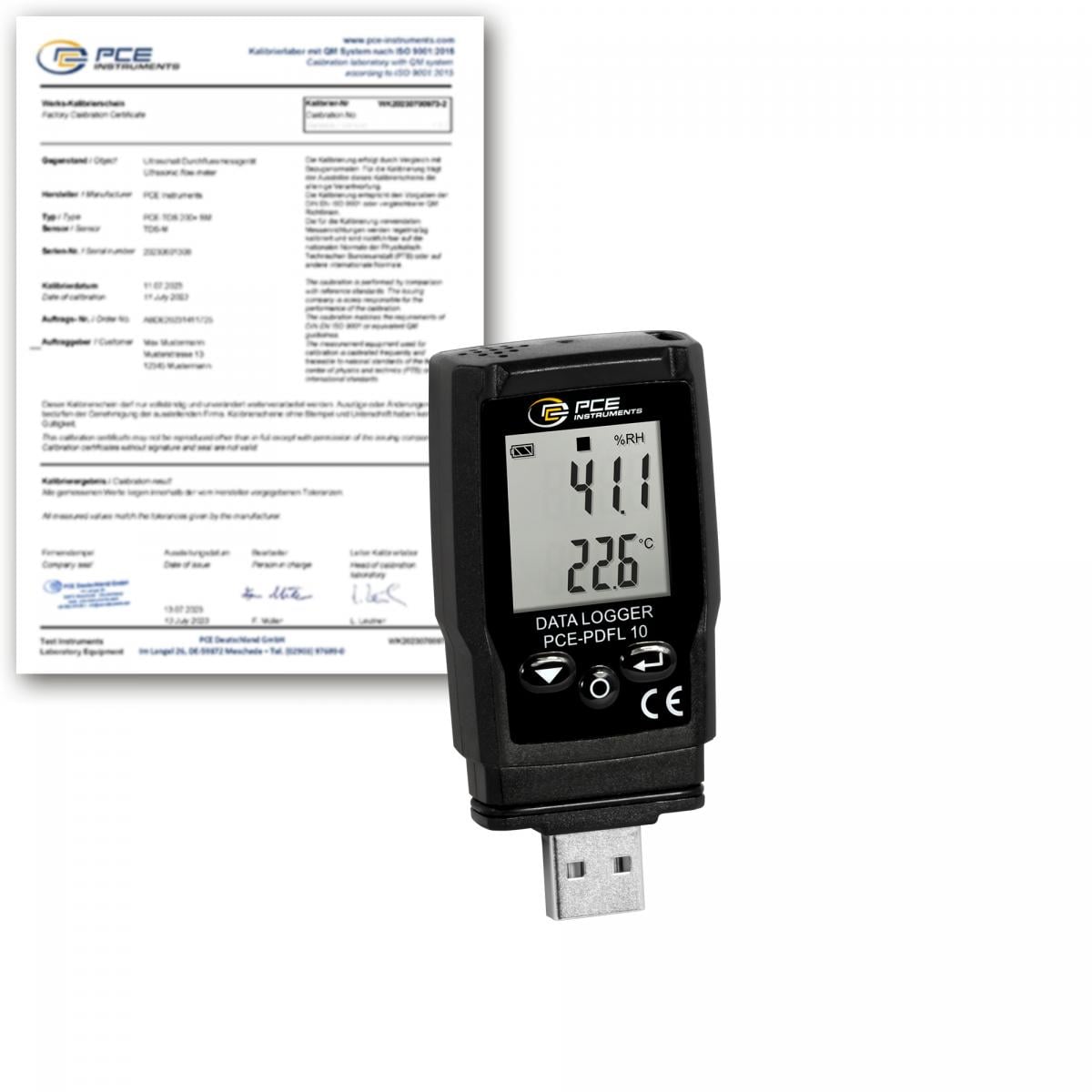 Temperatur Datenlogger / Temperaturlogger PCE-PDFL 10-ICA inkl. ISO