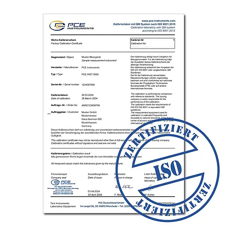 Fabriekskalibratiecertificaat (ISO9001) voor processignalering | 5 meetpunten | over het meetbereik verdeeld | ±24 mA of ±10 V