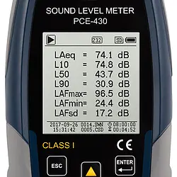 Geluidsniveaumeter PCE-430-SC 09 display