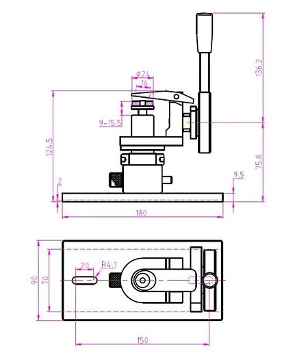 Universele spaninrichting Technische tekening