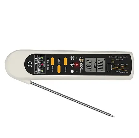 De verlichting van het meetpunt tijdens de infrarode temperatuurmeting met de voedselthermometer PCE-IR 100 toont u met nauwkeurigheid het bereik van de thermometer op de oppervlakte van het op te meten voorwerp.