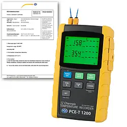 12-kanaals temperatuurdatalogger PCE-T 1200-ICA incl. ISO-kalibratiecertificaat 