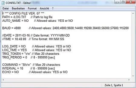 USB Datalogger configuratie data