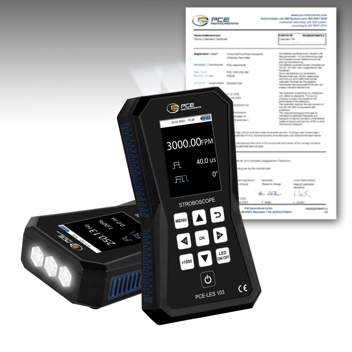 Stroboscoop PCE-LES 103-ICA incl. ISO-kalibratiecertificaat  
