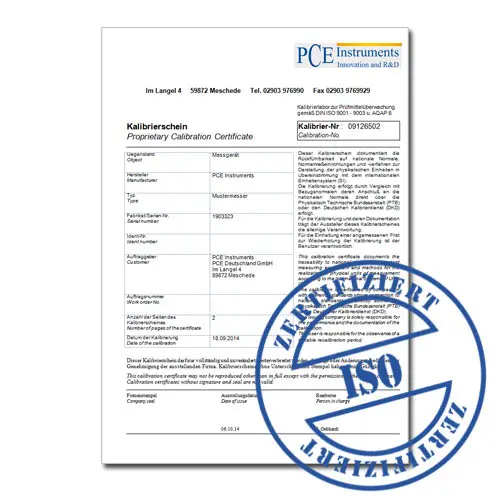 ISO calibration certificate for torque meters (2 directions) PCE