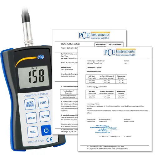 Recalibration certificate for hardness tester PCE900 PCE Instruments