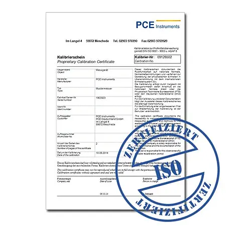 Calibration certificate for PCE-THB Series (Hygrometer function) CAL-PCE-THB-H