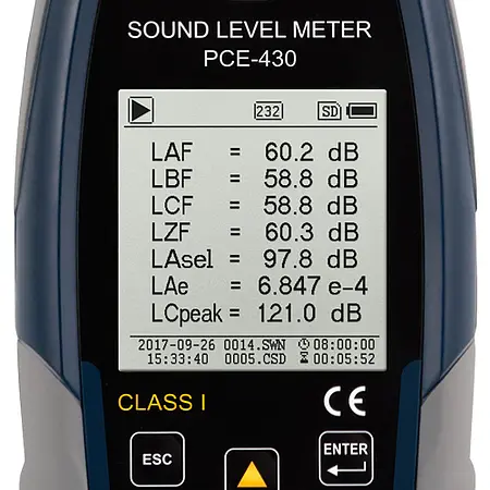 Class 1 Data-Logging Decibel Meter PCE-430 display 4