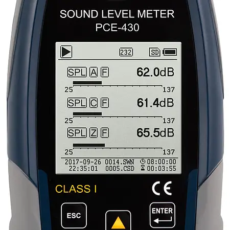 Class 1 Data-Logging Decibel Meter PCE-430 display 2