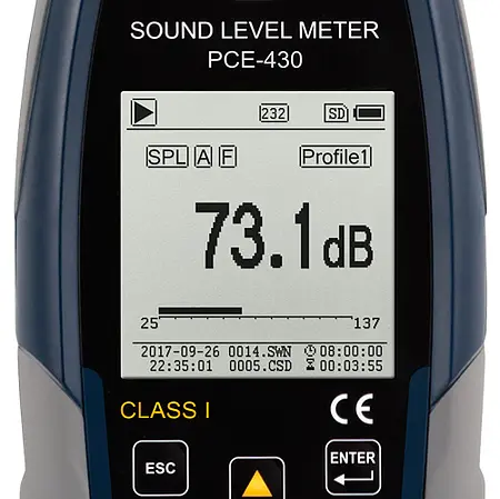 Class 1 Data-Logging Decibel Meter PCE-430 display 1