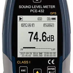 Class 1 Data-Logging Decibel Meter with GPS PCE-432 display