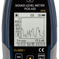 Class 1 Data-Logging Noise Meter / Sound Meter w/GPS PCE-432 display