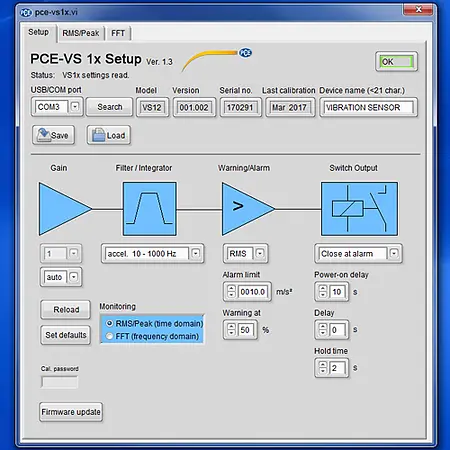 Condition Monitoring Vibration Sensor Switch PCE-VS10 Software