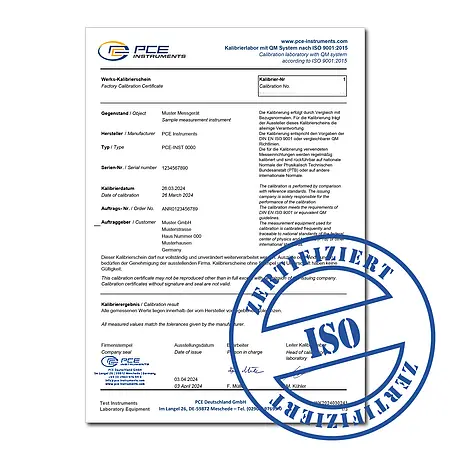 ISO Calibration Certificate for Electromagnetic Meter CAL-PCE-MFM