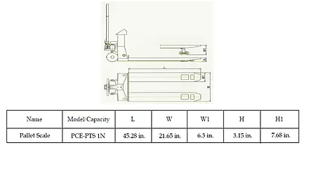 Pallet Scale PCE-PTS 1N diagram dimensions