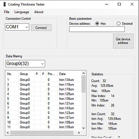 Surface Testing - Coating Thickness Gauge PCE-CT 65 software