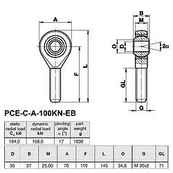 Technical drawing swivel head PCE-C-A-100KN-EB