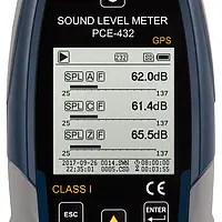 Class 1 Data Logging Decibel Meter w/GPS & ISO Cert. PCE-432-ICA display