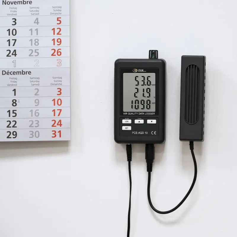 Medidor de CO2, temperatura, humedad y calendario