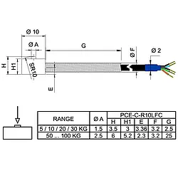 Célula de carga tipo botón PCE-C-R10LFC Serie 5-100 kg - Dimensiones