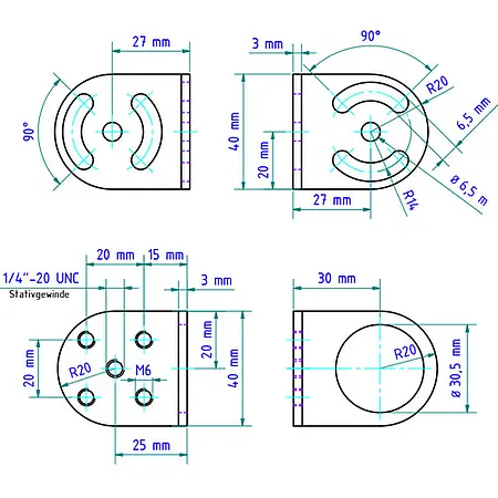 Dimensiones del soporte de montaje PCE-IR 30-MW 