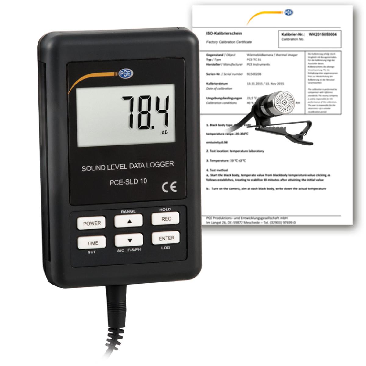 Decibelímetro PCE-SLD 10-ICA incl. certificado de calibración ISO 