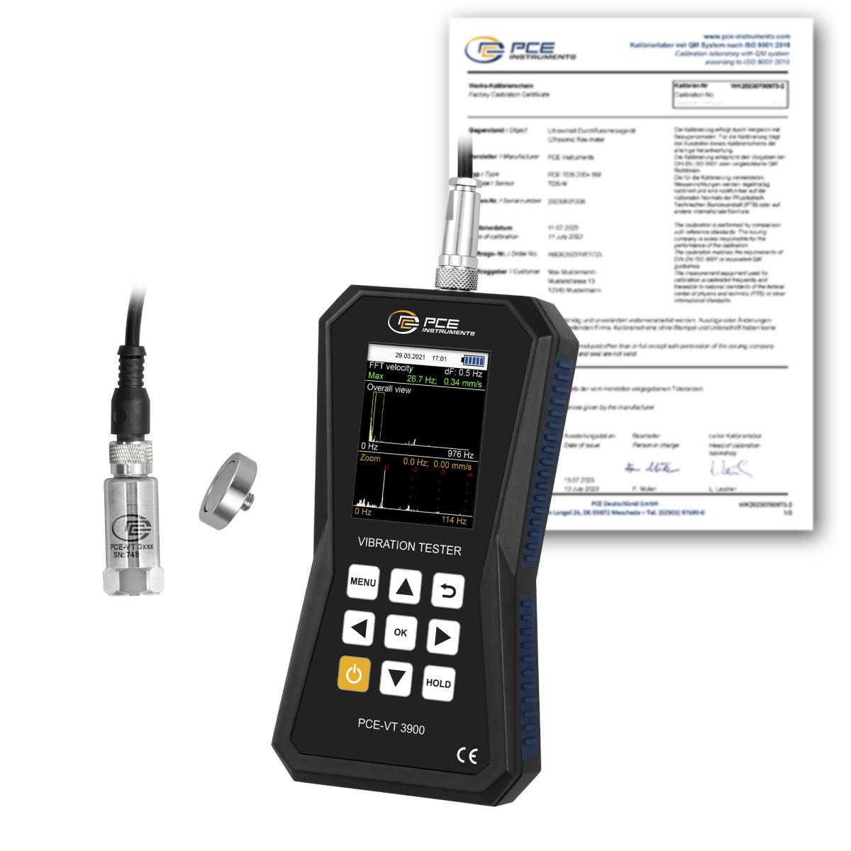 Vibrómetro PCE-VT 3900-ICA incl. certificado de calibración ISO 