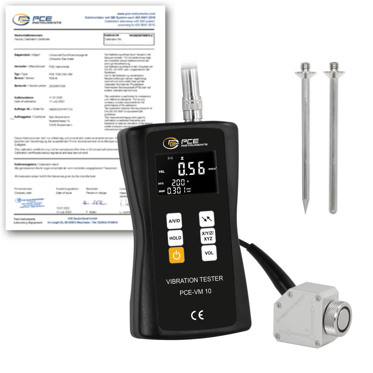 Vibration Recorder PCE-VM 10-ICA incl. ISO-Calibration Certificate 