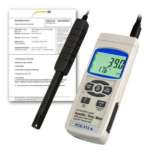 Mesureur d'humidité PCE-313A-ICA avec certificat d'étalonnage ISO