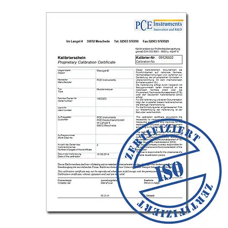 Certificat de calibrage ISO