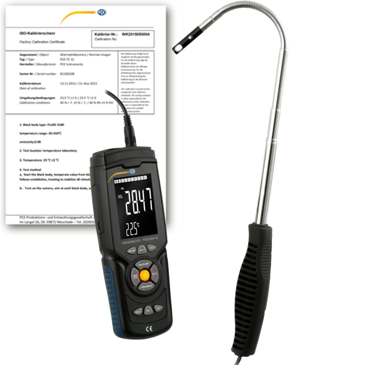 Débitmètre PCE-HWA 30-ICA avec certificat d’étalonnage ISO 