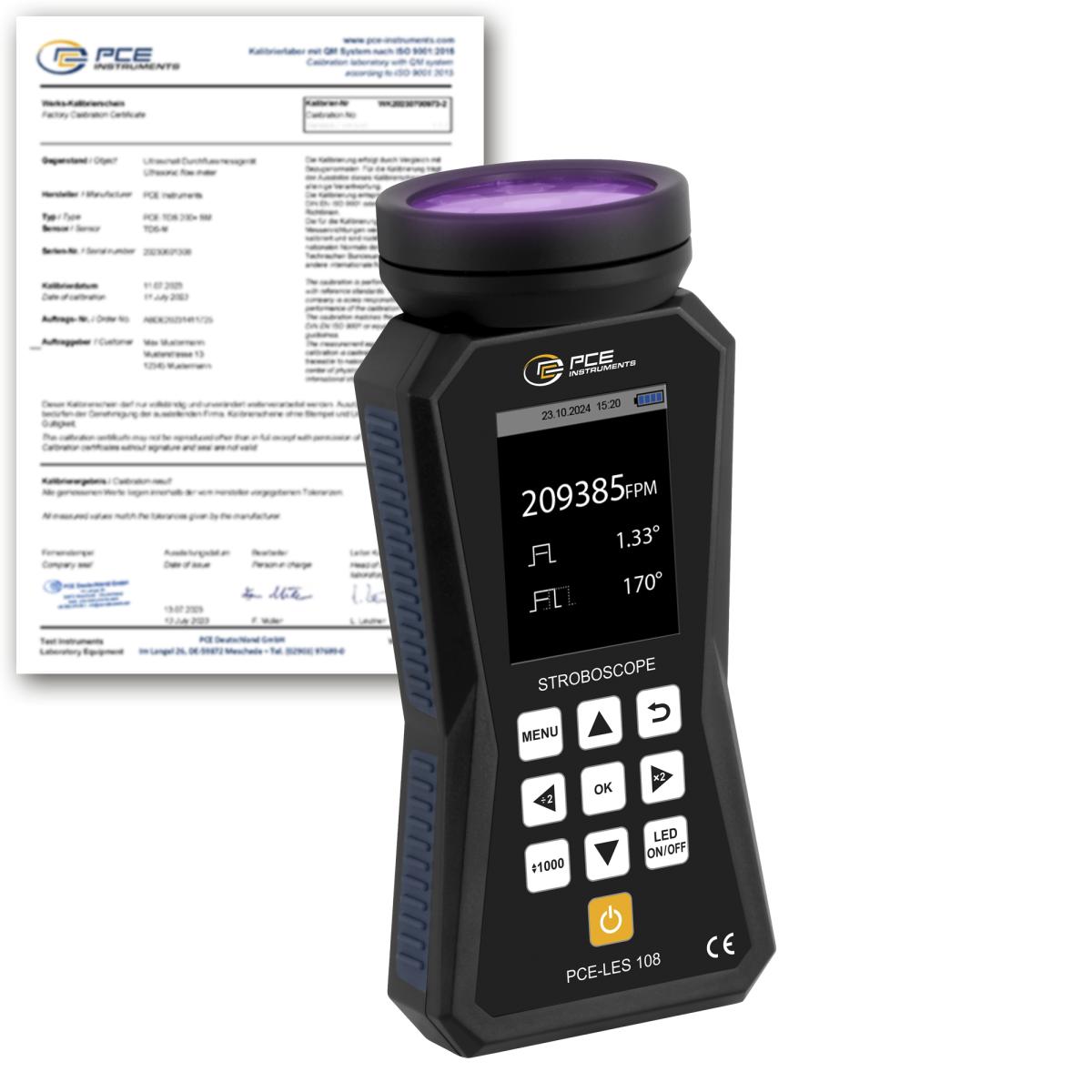 Stroboscope PCE-LES 108UV-385-ICA avec certificat d'étalonnage ISO 