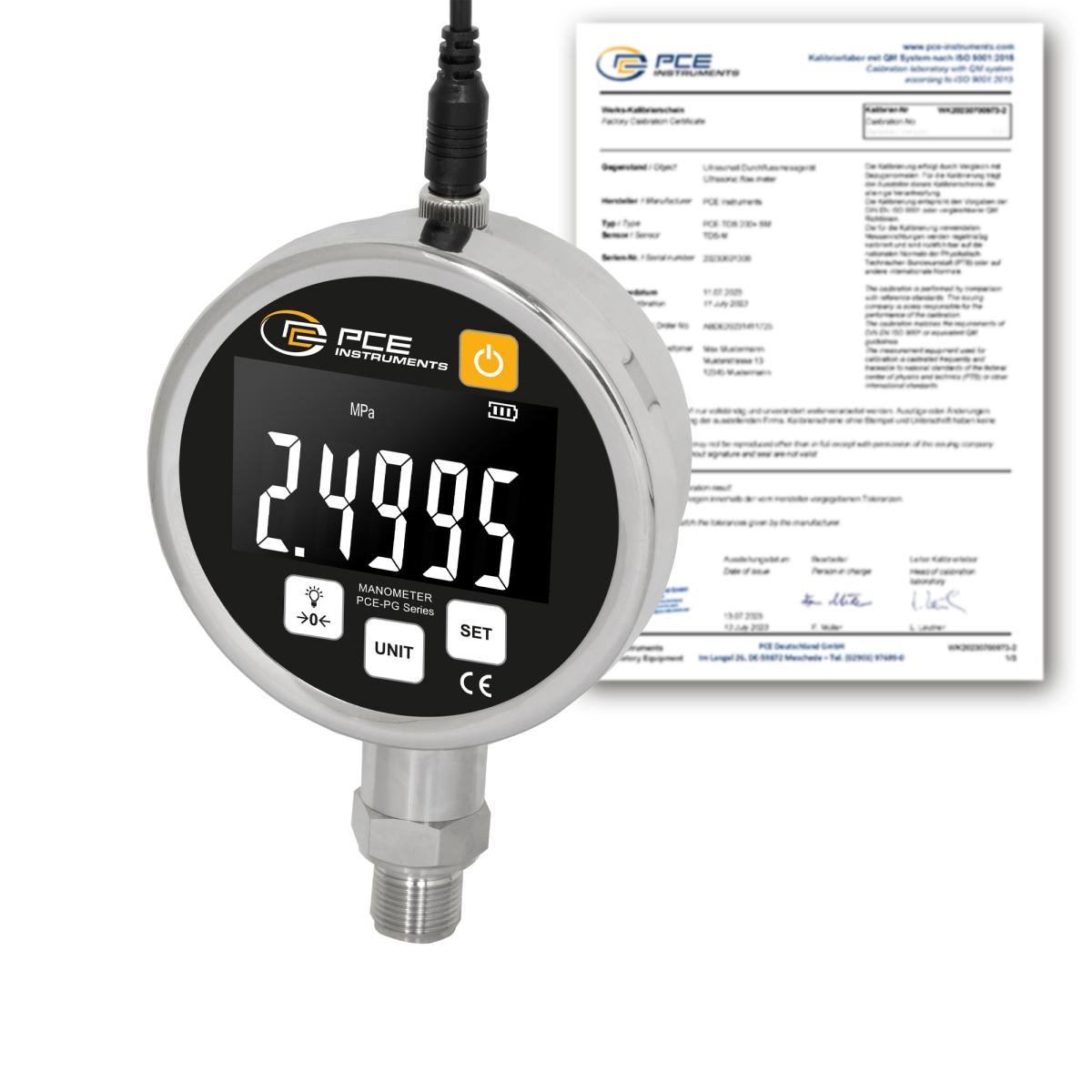 Manomètre PCE-PG 25H-ICA avec certificat d'étalonnage ISO 
