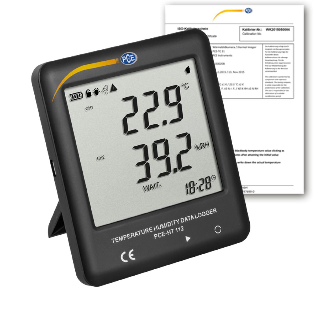 Appareil de mesure d'humidité PCE-HT 112-ICA avec certificat d'étalonnage d'usine (ISO 9001) 