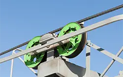 Checking the ropes of a cable car using a force gauge.