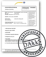 Calibration certificate according to DAkkS for a force gauge PCE-DFG N 5K.