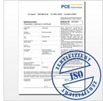 Exemplo de certificado de calibração ISO para os instrumentos de prova