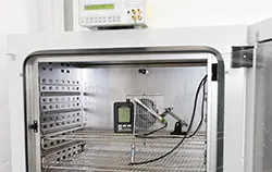 Das Thermo-Hygrometer PCE-HT 110 wird im Klimaschrank kalibriert.