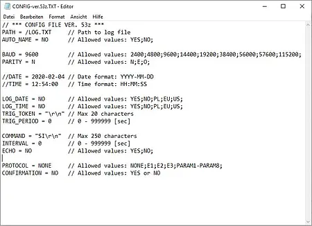 Enregistreur de données pour balances | Exemple fichier de configuration