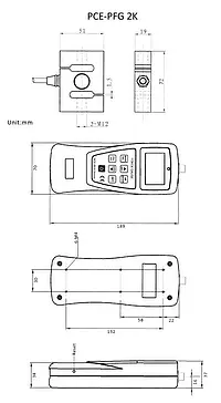 Appareil de mesure de force Mesureur de force | Dimensions