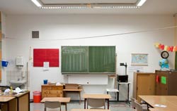 Medidor de calidad del aire en una aula.