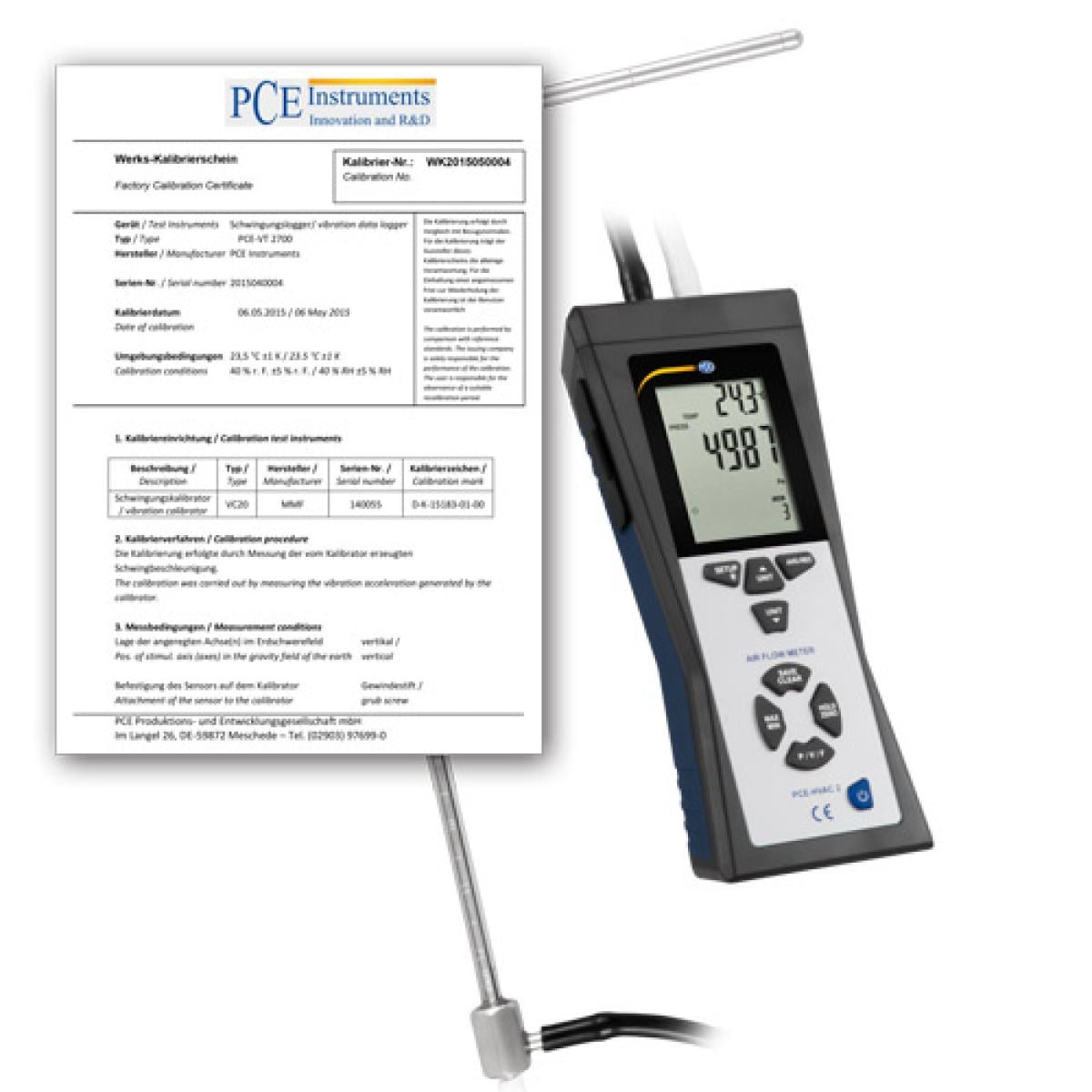 Medidor de caudal PCE-HVAC 2-ICA incl. certificado ISO 