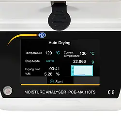 Waga Elektroniczna / Cyfrowa PCE-MA 110TS / Wyświetlane wartości podczas suszenia