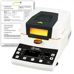 Analisador de umidade inclui certificado de calibração ISO