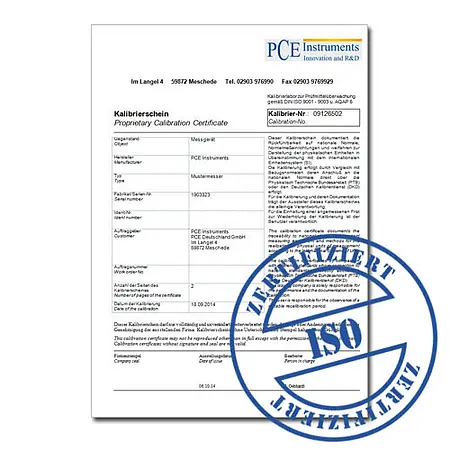 Certificado de calibração ISO para medidores de temperatura