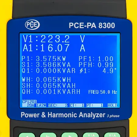 Dijital Ampermetre PCE-PA 8300 Ekranı