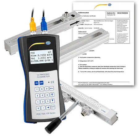 Clamp-on Ultrasonic Flow Meter PCE-TDS 100HMHS-ICA incl. ISO Calibration Certificate