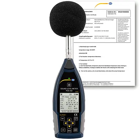 Class 1 Data Logging Decibel Meter w/GPS & ISO Cert. PCE-432-ICA